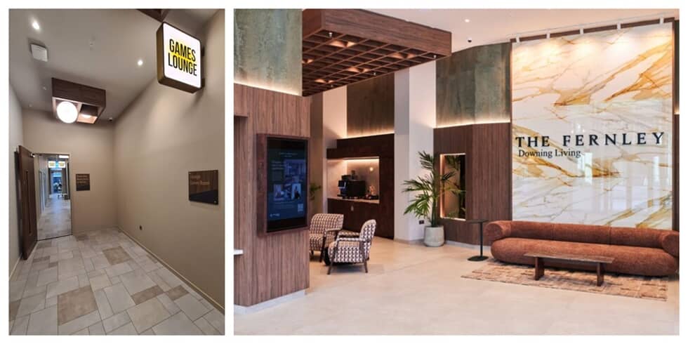 A collage of the Game Lounge and The Fernley foyer.